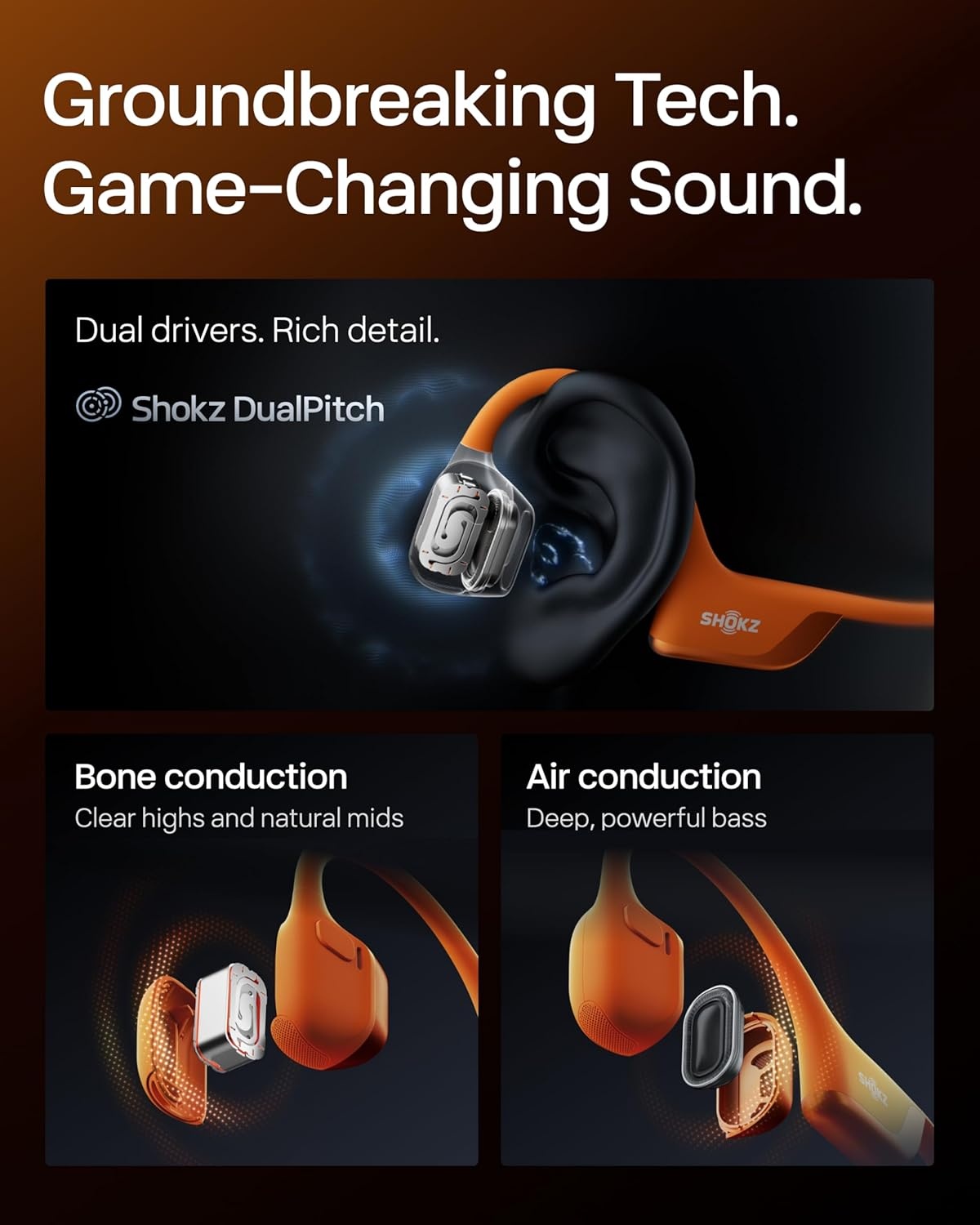 imageSHOKZ New OpenRun Pro 2Bone Conduction HeadphonesOpenEar Bluetooth Wireless Sport Earphones for RunningWorkoutsSweat ResistantSecure Comfortable FitDeep BassSmart Mic Free Gym BagOrange