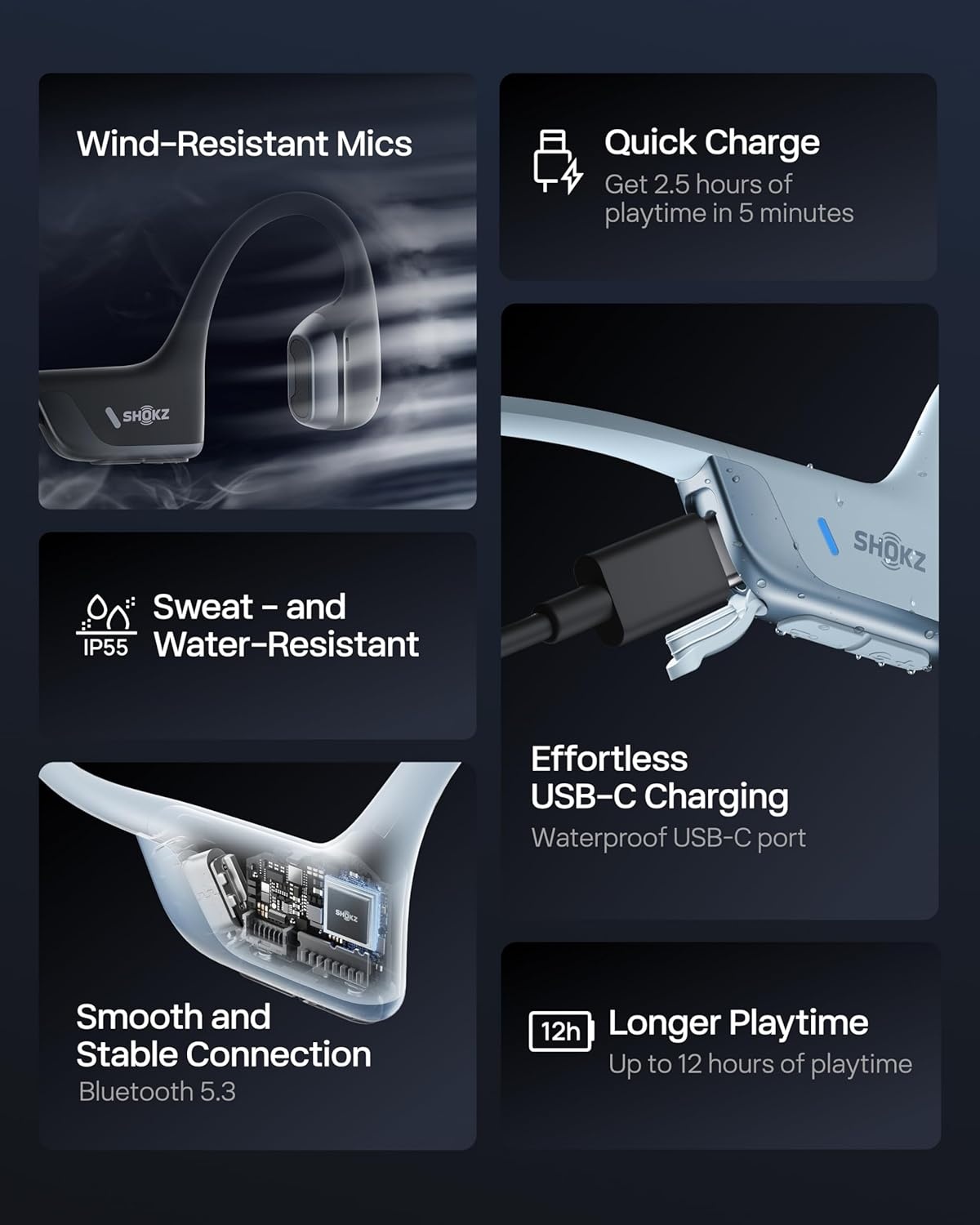 imageSHOKZ New OpenRun Pro 2Bone Conduction HeadphonesOpenEar Bluetooth Wireless Sport Earphones for RunningWorkoutsSweat ResistantSecure Comfortable FitDeep BassSmart Mic Free Gym BagBlue