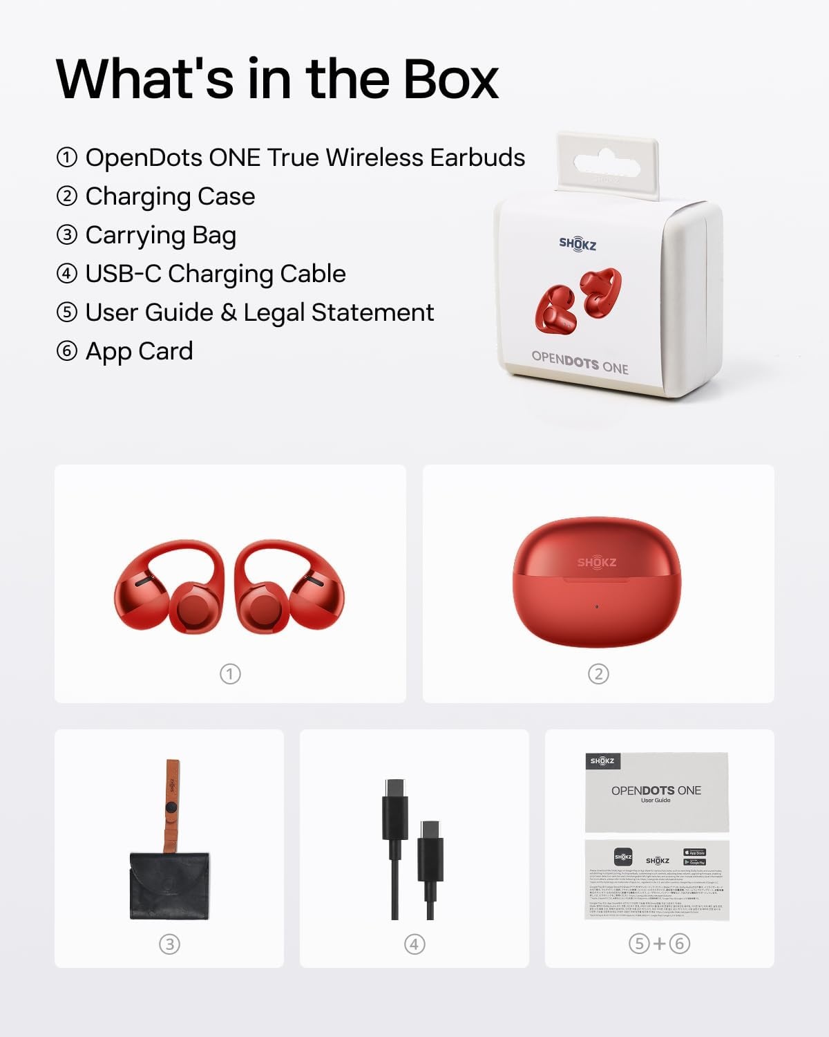 imageSHOKZ OpenDots ONEOpenEar Headphones ClipOn EarbudsWireless Bluetooth Earbuds with MicrophoneSecure Lightweight ComfortPremium Dolby AudioWater ResistantFast ChargingUp to 40 hrs PlaytimeRed