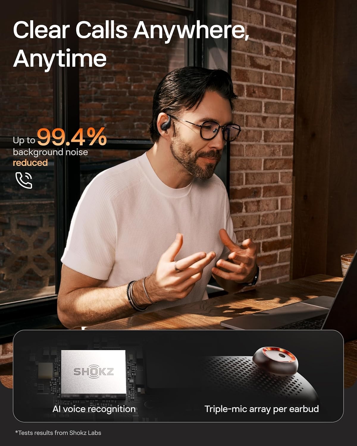 imageSHOKZ OpenFit Pro OpenEar True Wireless Earbuds with OpenEar Noise Reduction Optimised for Dolby Atmos Deep Bass 50H Playtime AIPowered Clear Calls for Work Sport Bluetooth 61 IP55 BlackBlack