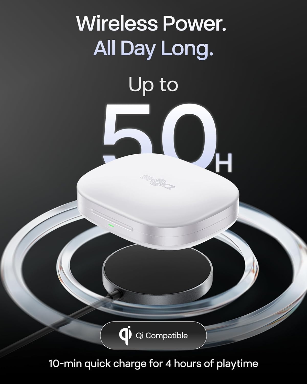 imageSHOKZ OpenFit Pro OpenEar True Wireless Earbuds with OpenEar Noise Reduction Optimised for Dolby Atmos Deep Bass 50H Playtime AIPowered Clear Calls for Work Sport Bluetooth 61 IP55 BlackWhite