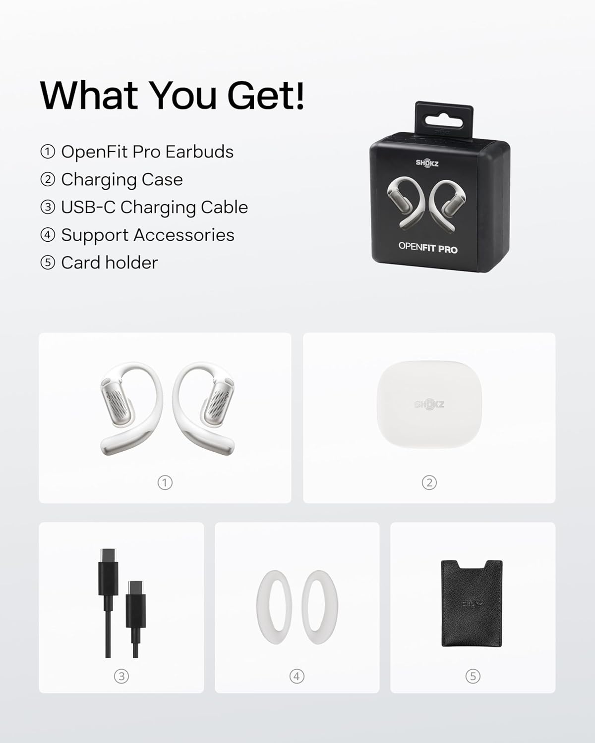 imageSHOKZ OpenFit Pro OpenEar True Wireless Earbuds with OpenEar Noise Reduction Optimised for Dolby Atmos Deep Bass 50H Playtime AIPowered Clear Calls for Work Sport Bluetooth 61 IP55 BlackWhite
