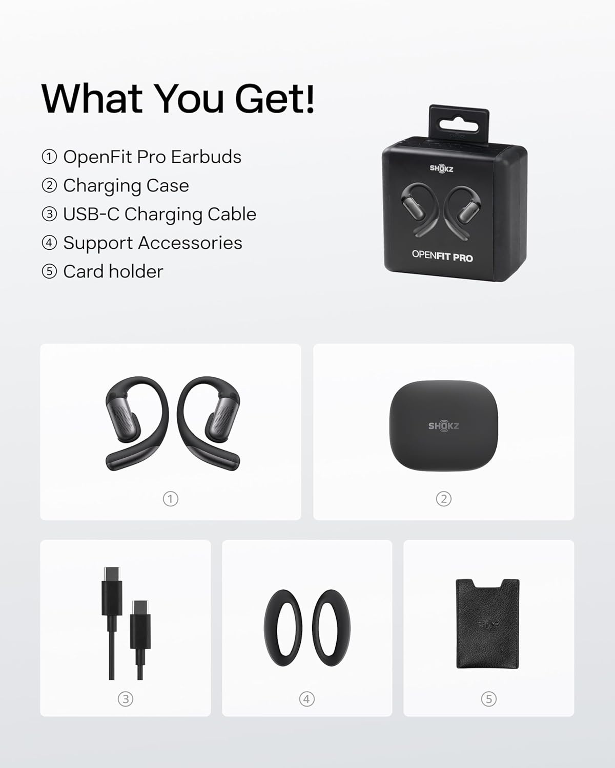imageSHOKZ OpenFit Pro OpenEar True Wireless Earbuds with OpenEar Noise Reduction Optimised for Dolby Atmos Deep Bass 50H Playtime AIPowered Clear Calls for Work Sport Bluetooth 61 IP55 BlackBlack