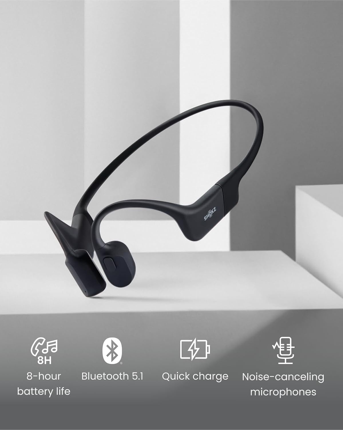 imageSHOKZ OpenRun Mini with USBC Charging OpenEar Bluetooth Bone Conduction Sport Headphones Sweat Resistant Wireless Earphones for Workouts and Running Built in Mic with Hair BandBlack RenewedBlack