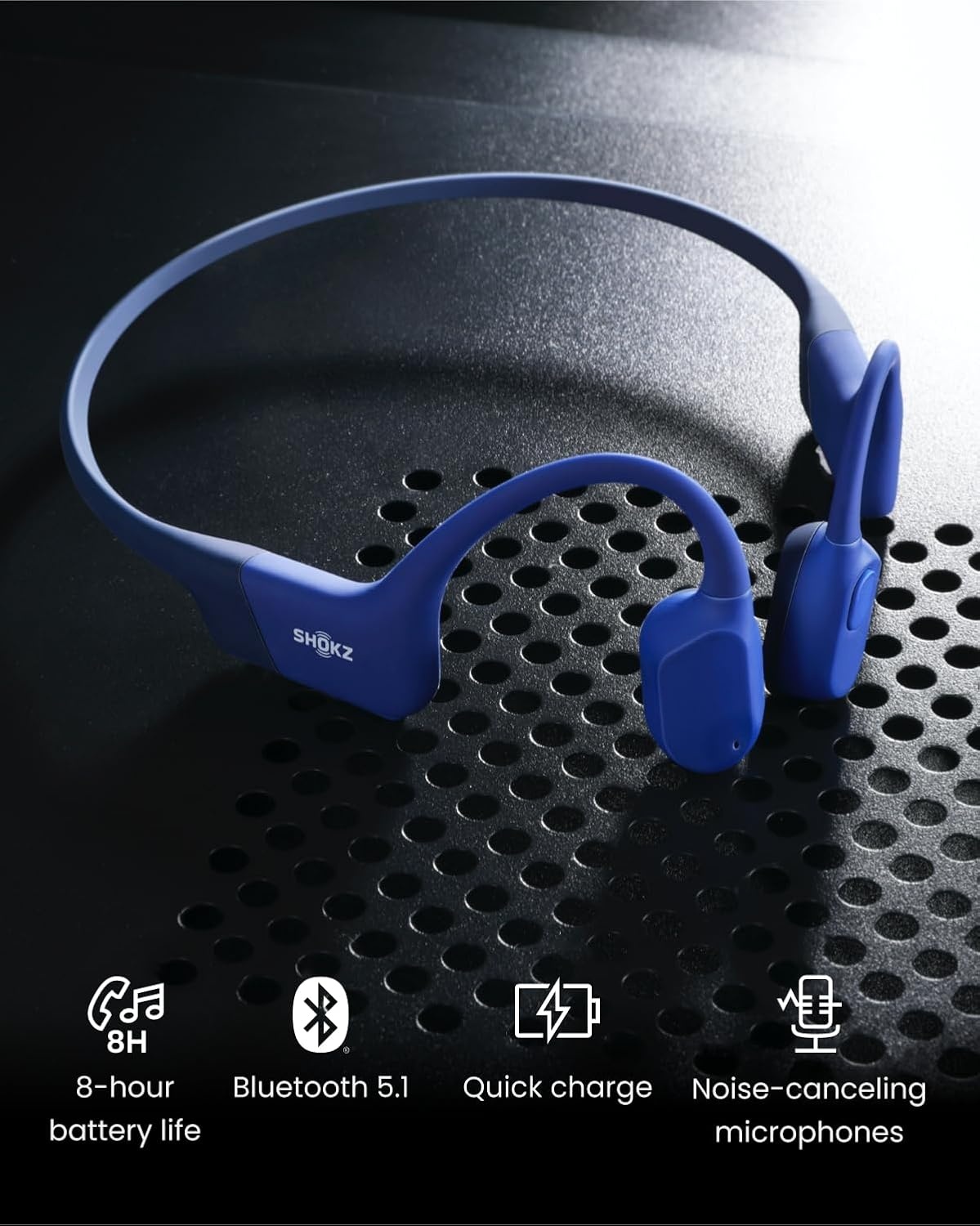 imageSHOKZ OpenRun Mini with USBC Charging OpenEar Bluetooth Bone Conduction Sport Headphones Sweat Resistant Wireless Earphones for Workouts and Running Built in Mic with Hair BandBlack RenewedBlue