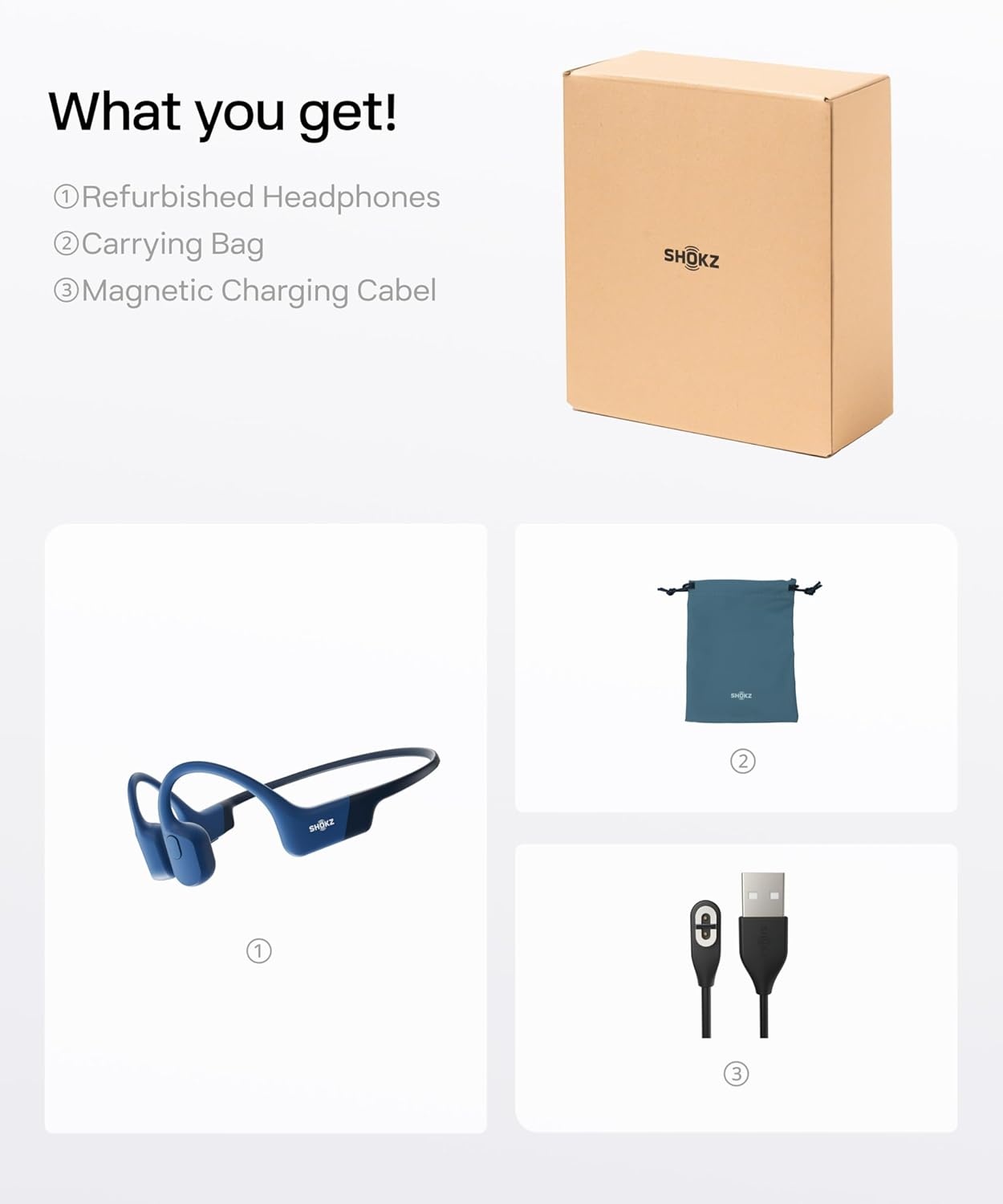 imageSHOKZ OpenRun Mini with USBC Charging OpenEar Bluetooth Bone Conduction Sport Headphones Sweat Resistant Wireless Earphones for Workouts and Running Built in Mic with Hair BandBlack RenewedBlue
