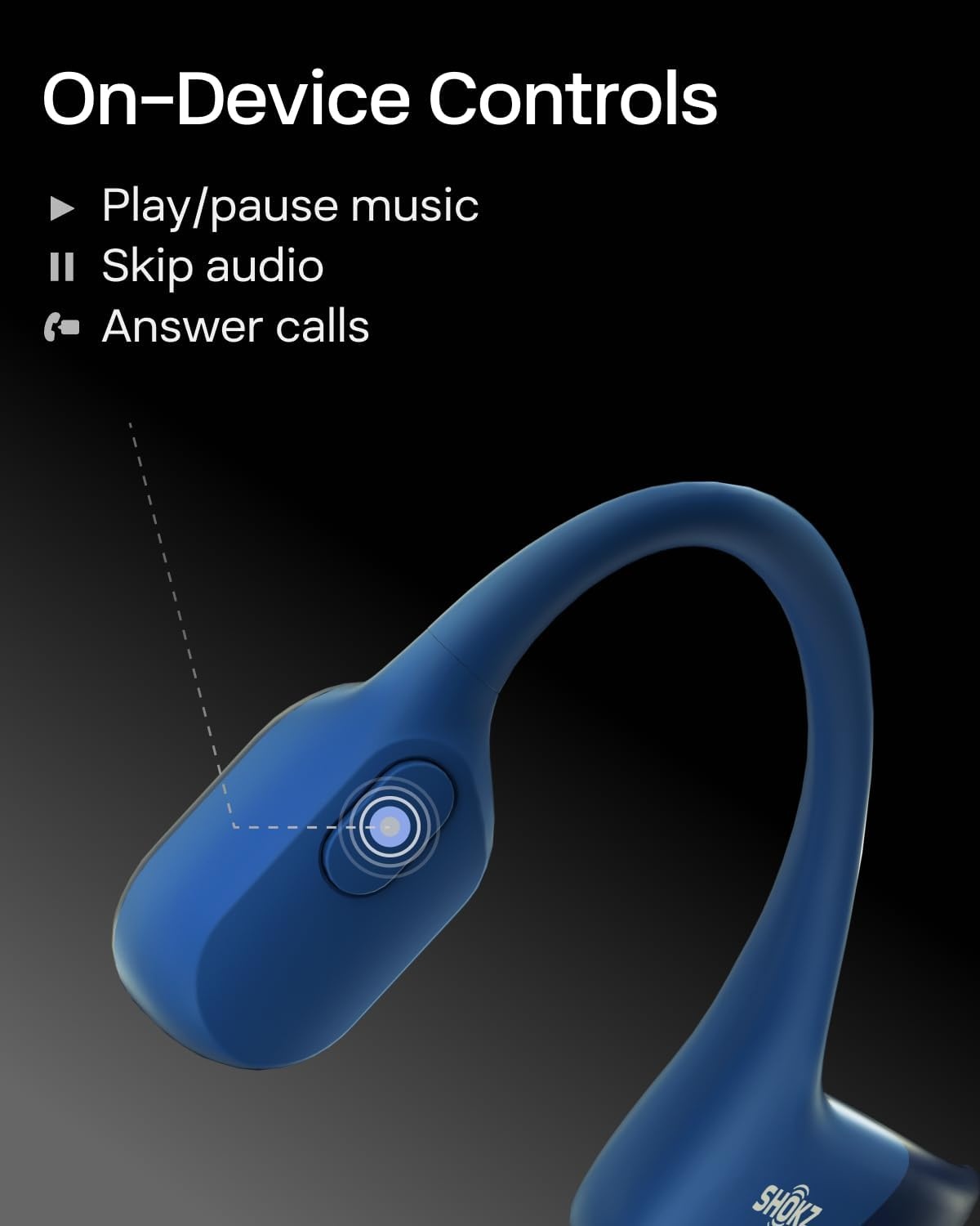 imageSHOKZ OpenRun Mini with USBC Charging OpenEar Bluetooth Bone Conduction Sport Headphones Sweat Resistant Wireless Earphones for Workouts and Running Built in Mic with Hair BandBlack RenewedBlue