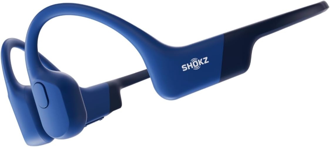 imageSHOKZ OpenRun Mini with USBC Charging OpenEar Bluetooth Bone Conduction Sport Headphones Sweat Resistant Wireless Earphones for Workouts and Running Built in Mic with Hair BandBlack RenewedBlue