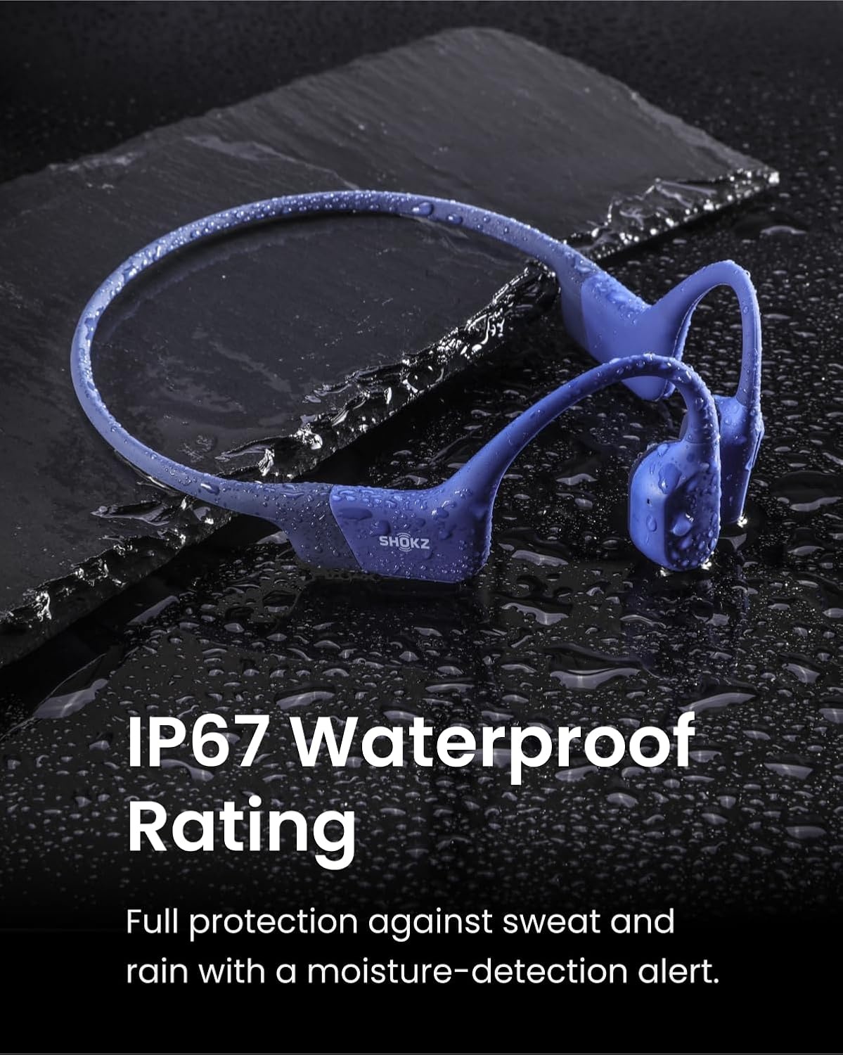imageSHOKZ OpenRun Mini with USBC Charging OpenEar Bluetooth Bone Conduction Sport Headphones Sweat Resistant Wireless Earphones for Workouts and Running Built in Mic with Hair BandBlack RenewedBlue