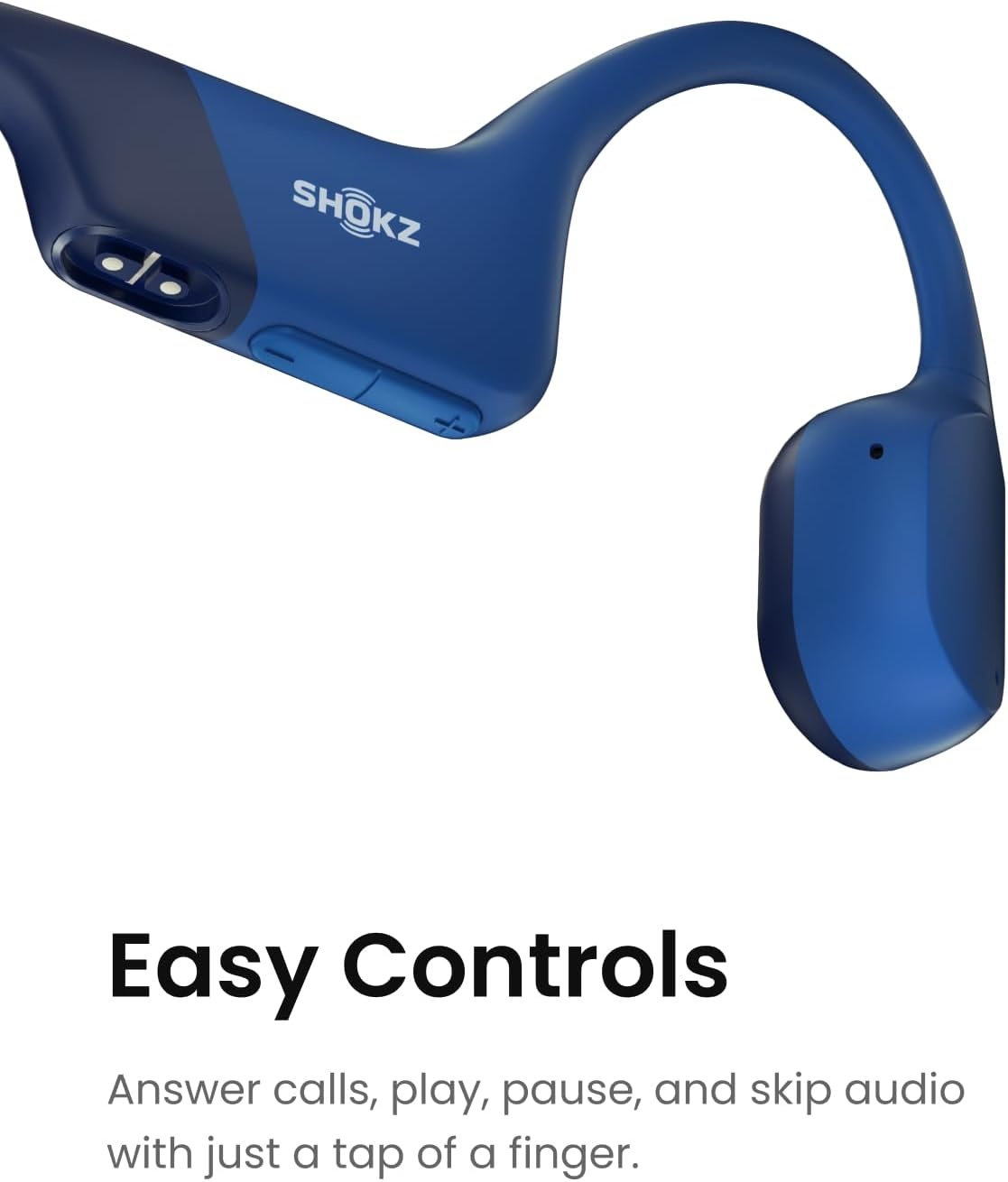 imageSHOKZ OpenRun Mini with USBC Charging OpenEar Bluetooth Bone Conduction Sport Headphones Sweat Resistant Wireless Earphones for Workouts and Running Built in Mic with Hair BandBlack RenewedBlue