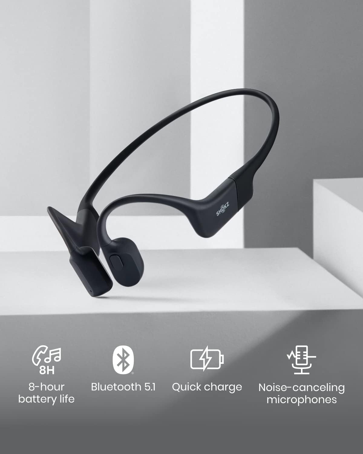 imageSHOKZ OpenRun Mini with USBC Charging OpenEar Bluetooth Bone Conduction Sport Headphones Sweat Resistant Wireless Earphones for Workouts and Running Built in Mic with Hair BandBlack RenewedBlack